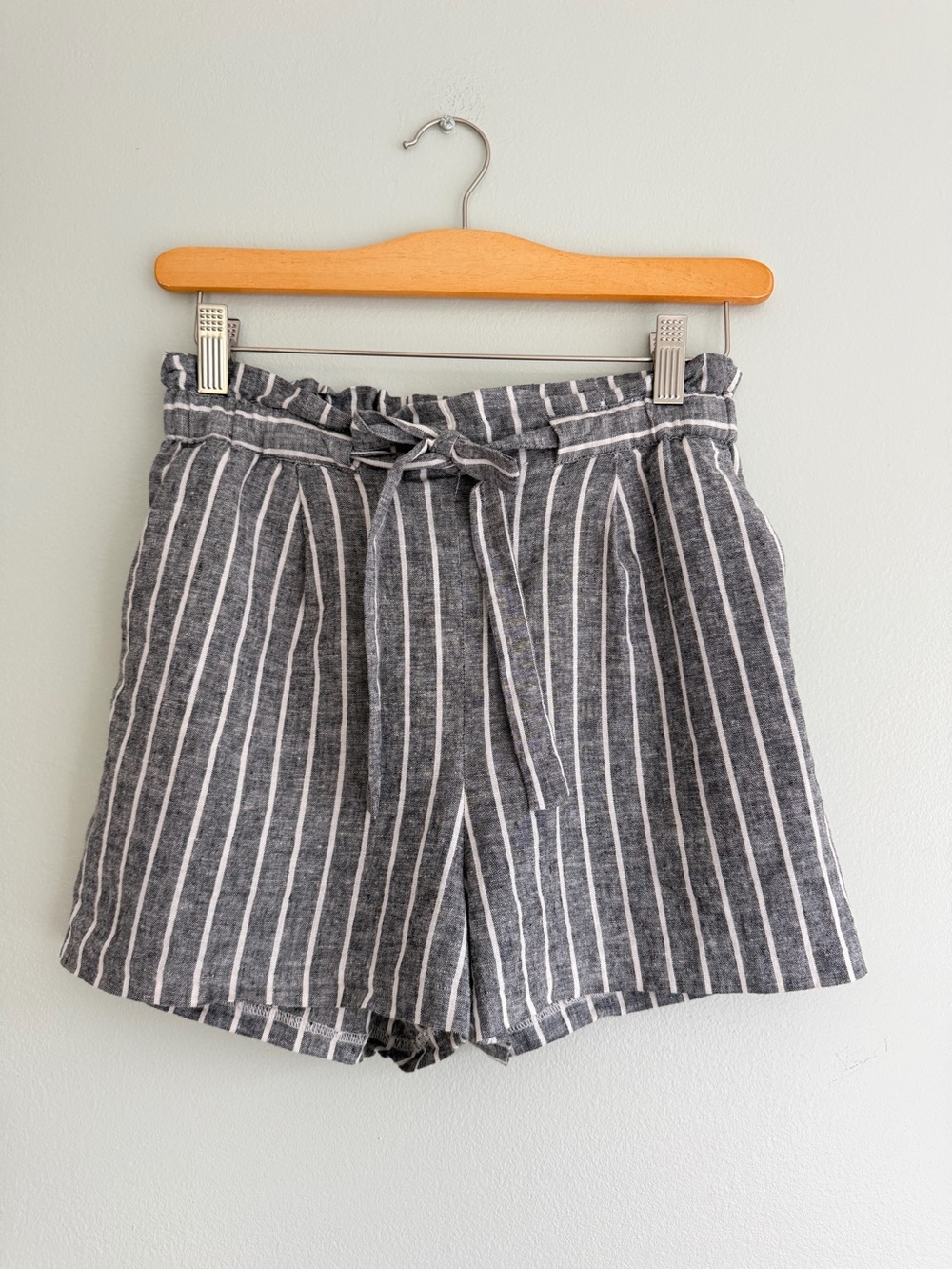 Express Striped Paperbag Waist Linen Blend Shorts